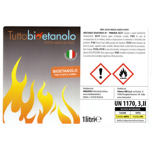Tutto Bioetanolo Vendita Etichetta buttiglie 1 litro